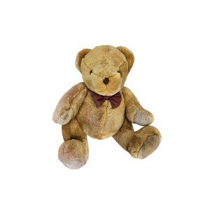Vintage Walmart Brown Jointed Teddy Bear Plush Stuffed Animal Toy Red Plaid Bow‎